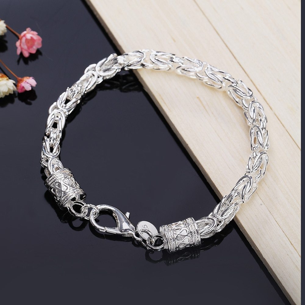 Hot charm 925 Stamp Silver color Bracelet for woman man 8 inches chain Wedding party Christmas Gifts fashion Jewelry