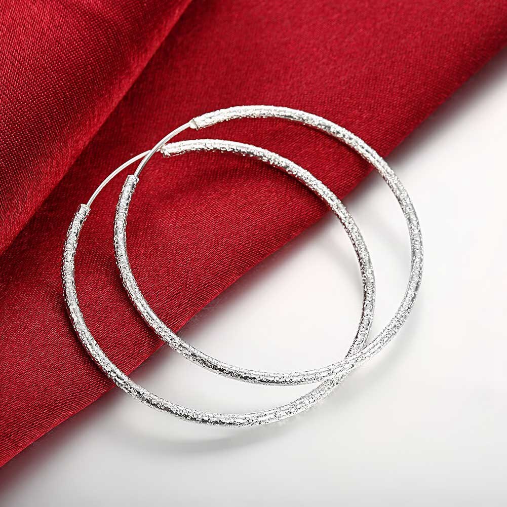 New hot High Quality 925 Stamp Silver color Earrings Fashion Big Circle round earrings for women wedding birthday gift Jewelry