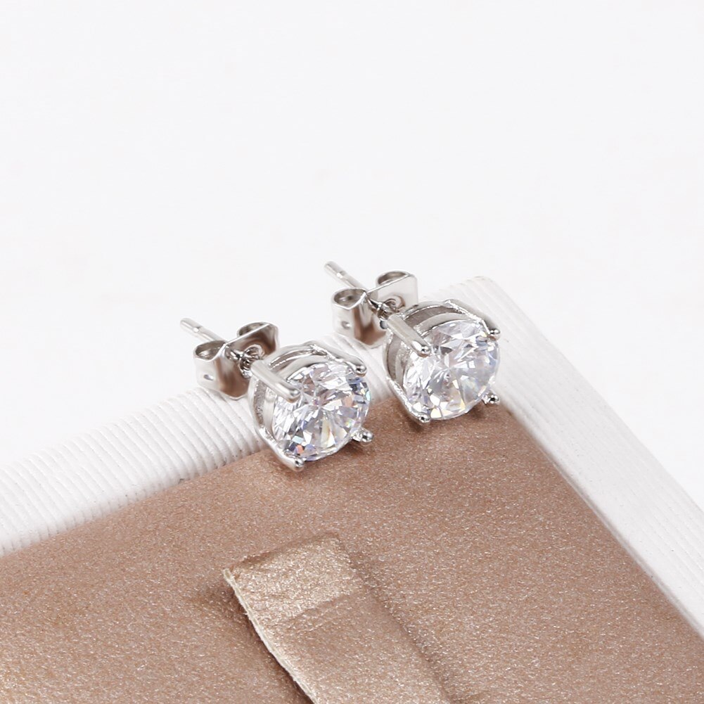 Beautiful 925 Stamp Silver color Shining crystals stud earrings for women fashion Charms party wedding jewelry Christmas gifts