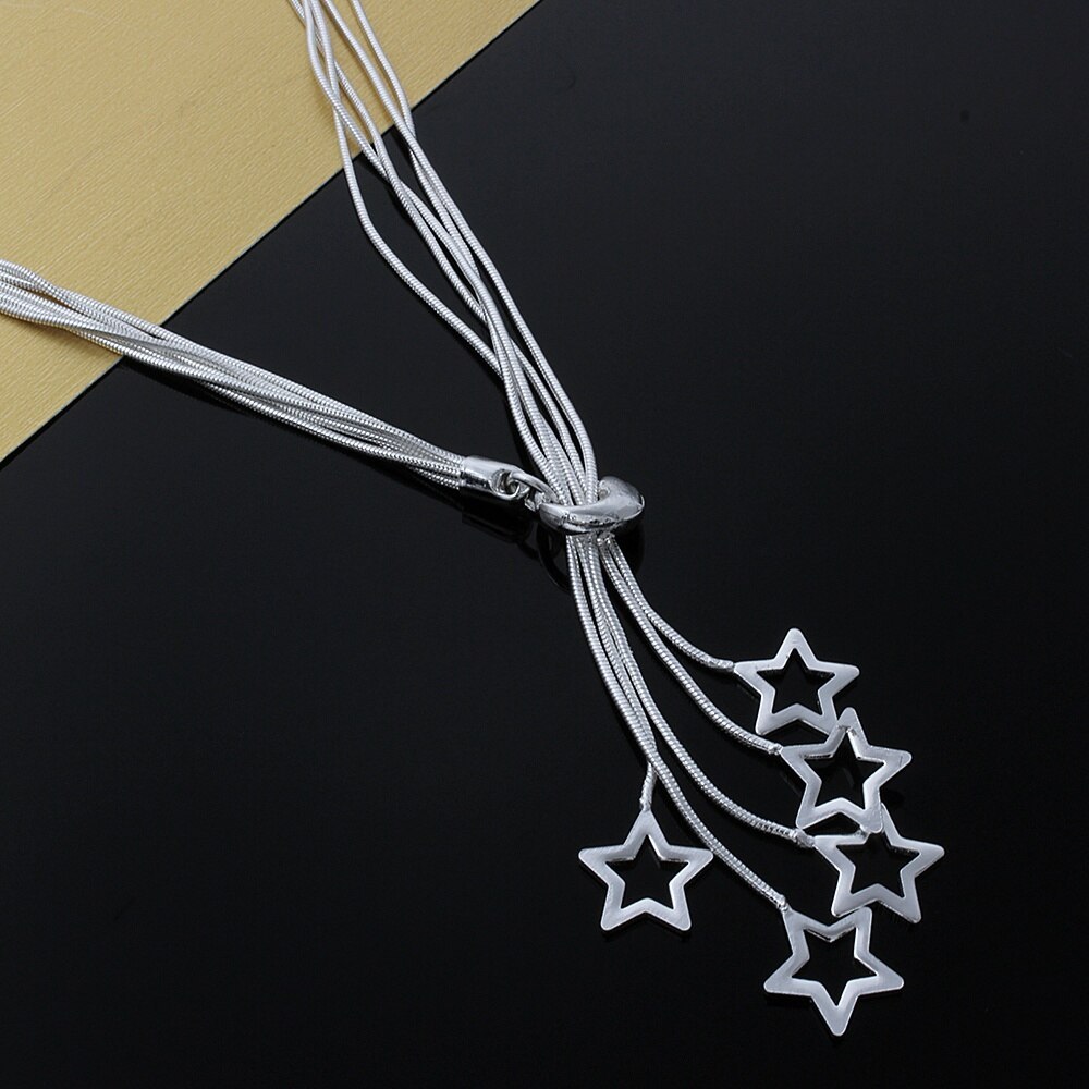 classic 925 Stamp Silver color 18 Inches fine Star pendant necklace high quality Christmas Gifts Wedding party luxury jewelry
