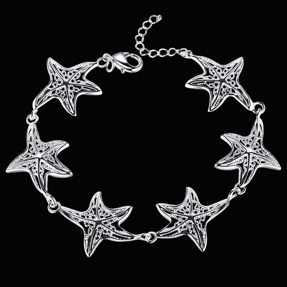 Special offer 925 Stamp Silver color Bracelet for Women Charm starfish Chain Fashion Wedding Party Christmas Gift fine Jewelry
