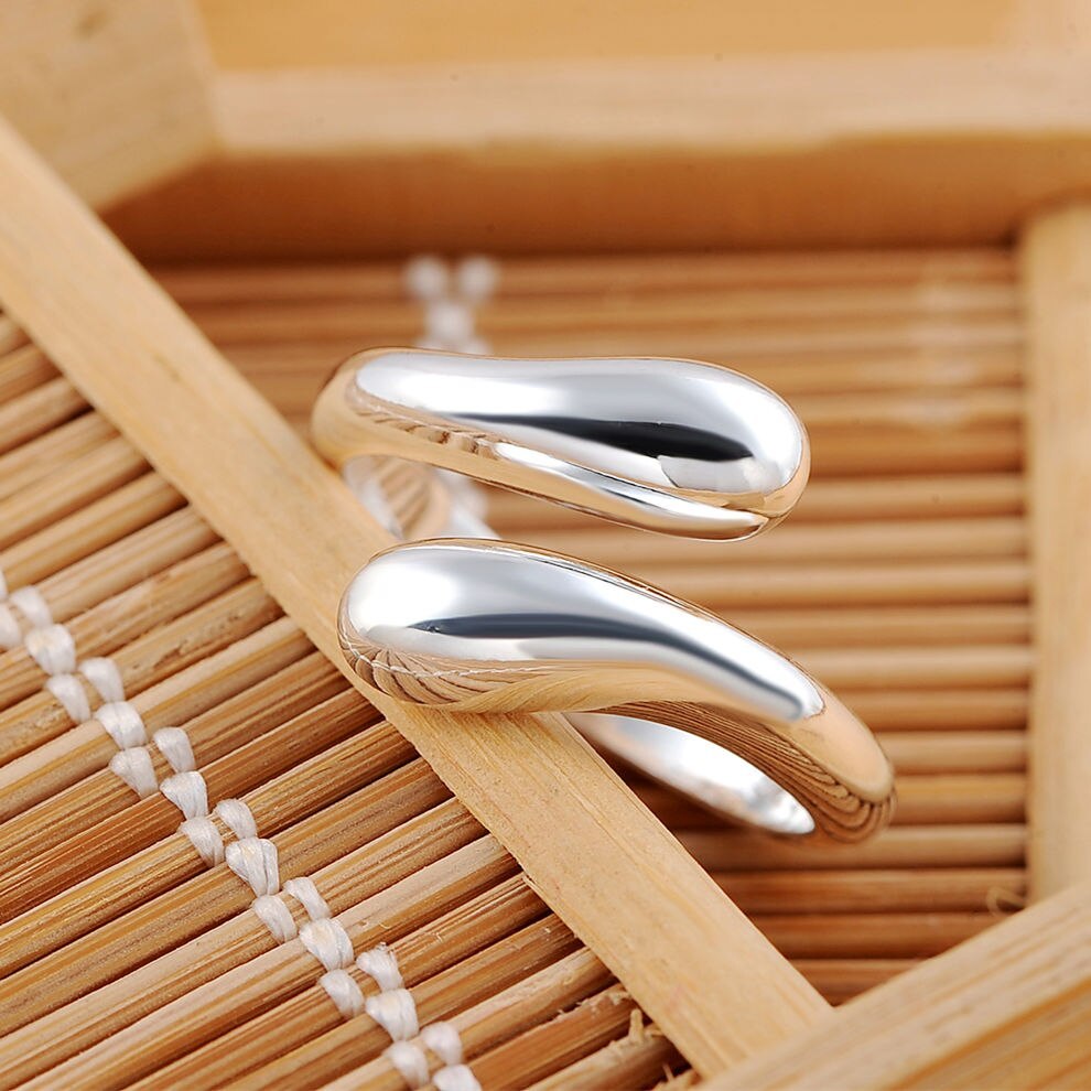 High quality 925 Stamp Silver color Water droplets Rings For Women adjustable Fashion Wedding Party Holiday gift Charm Jewelry
