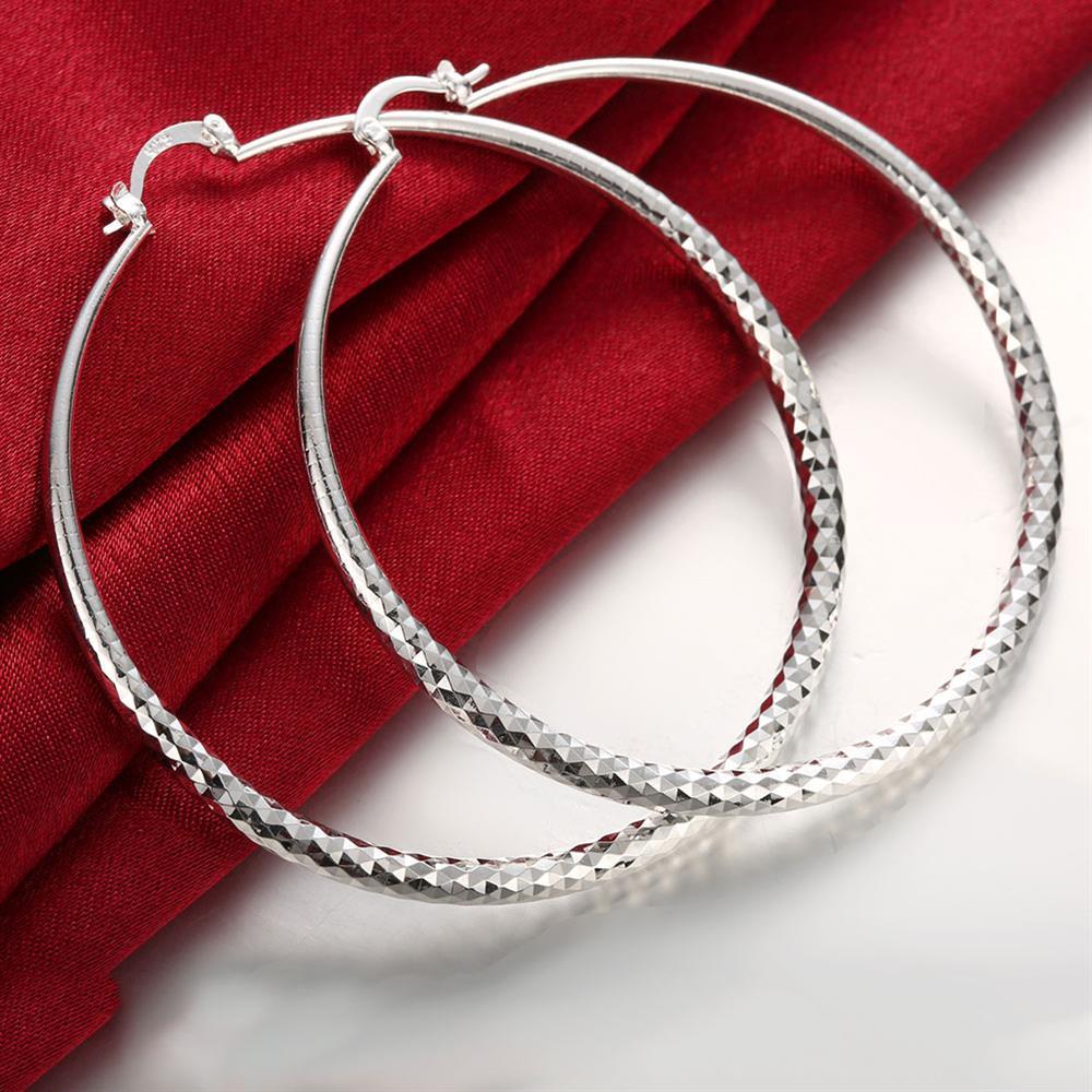 Hot charm 925 Stamp Silver color Earrings for Women fashion Jewelry 7CM Big circle hoop earrings Street all-match jewelry Gifts