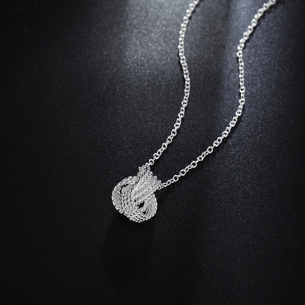 Hot 925 Stamp Silver color Weave Ball Pendant Fashion Jewelry 18 inches Charm Necklace For women party wedding Birthday Gifts