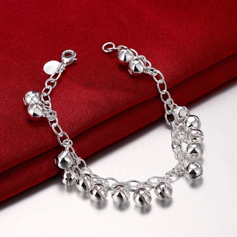 Charm 925 Stamp Silver color Bracelets for woman lady Bells chain Wedding party girl Christmas Gifts fashion Jewelry
