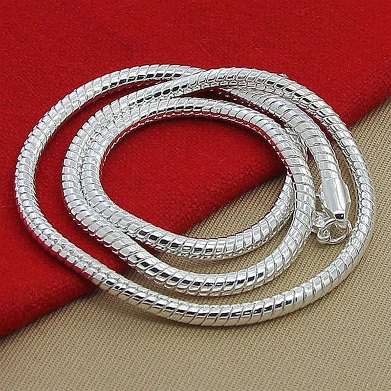 Hot sale 40-75cm 925 Stamp Silver 1MM/2MM/3MM solid Snake Chain Necklace For Men Women Fashion Jewelry fit pendant Noble