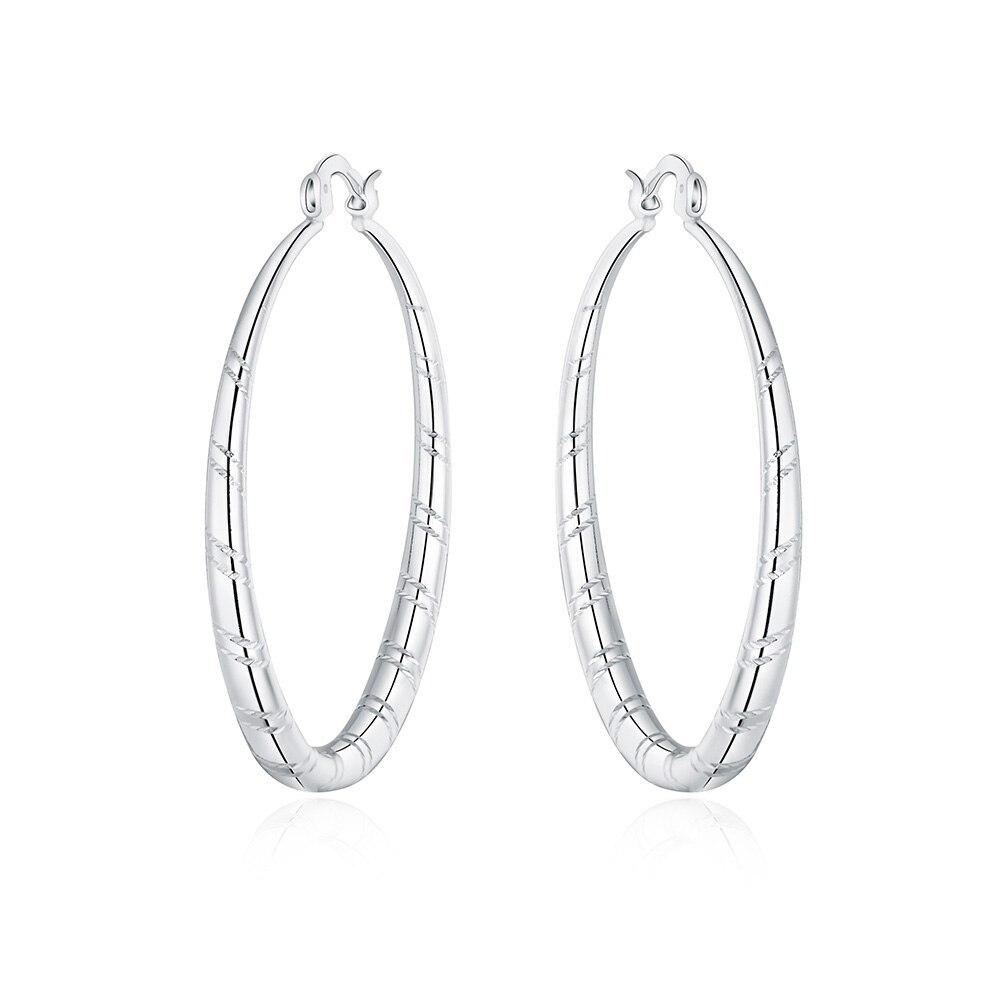 925 Stamp Silver color 3/4/5/6cm big circle hoop earrings for women high quality Fashion Jewelry Christmas Gifts Wedding earring