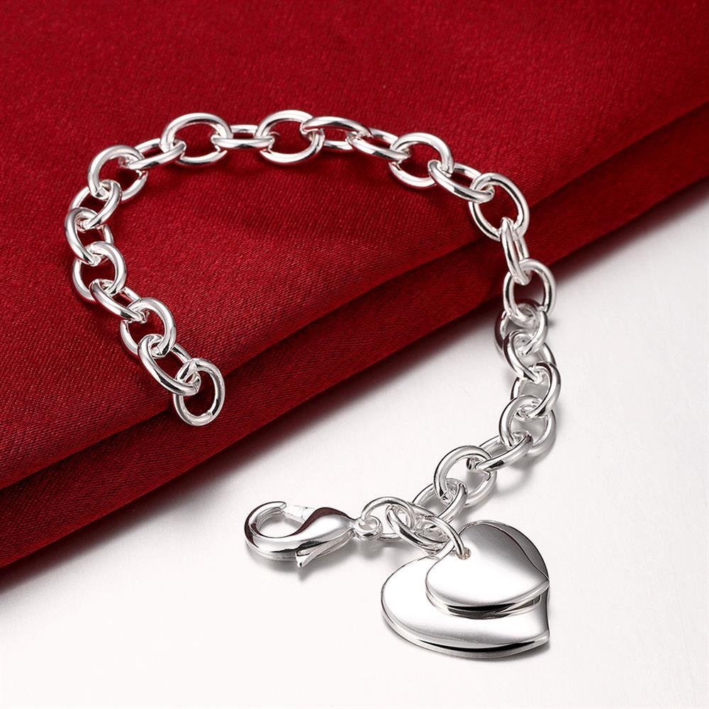 Factory direct fashion 925 Stamp Silver color Bracelet for woman double Heart card pendant chain jewelry Wedding party lady gift
