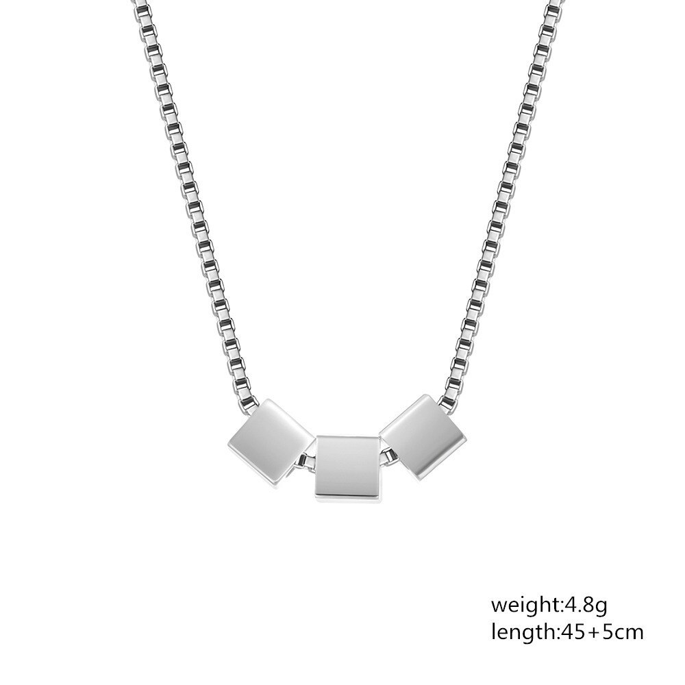 Classic 925 Stamp Silver color Necklace for woman Box chain Simple Square cube Pendant party fashion Jewelry Christmas Gift