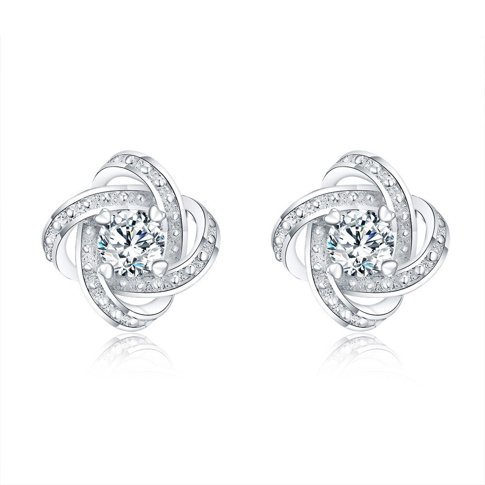 Special offer 925 Stamp Silver color Shiny crystal Earrings studs for Women fashion Jewelry Christmas Gifts party wedding