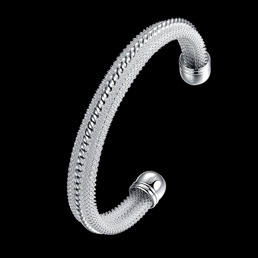 Factory Direct Charm 925 Stamp Silver color Bracelets fine net bangles for Women Fashion Wedding Party Christmas Gifts Jewelry