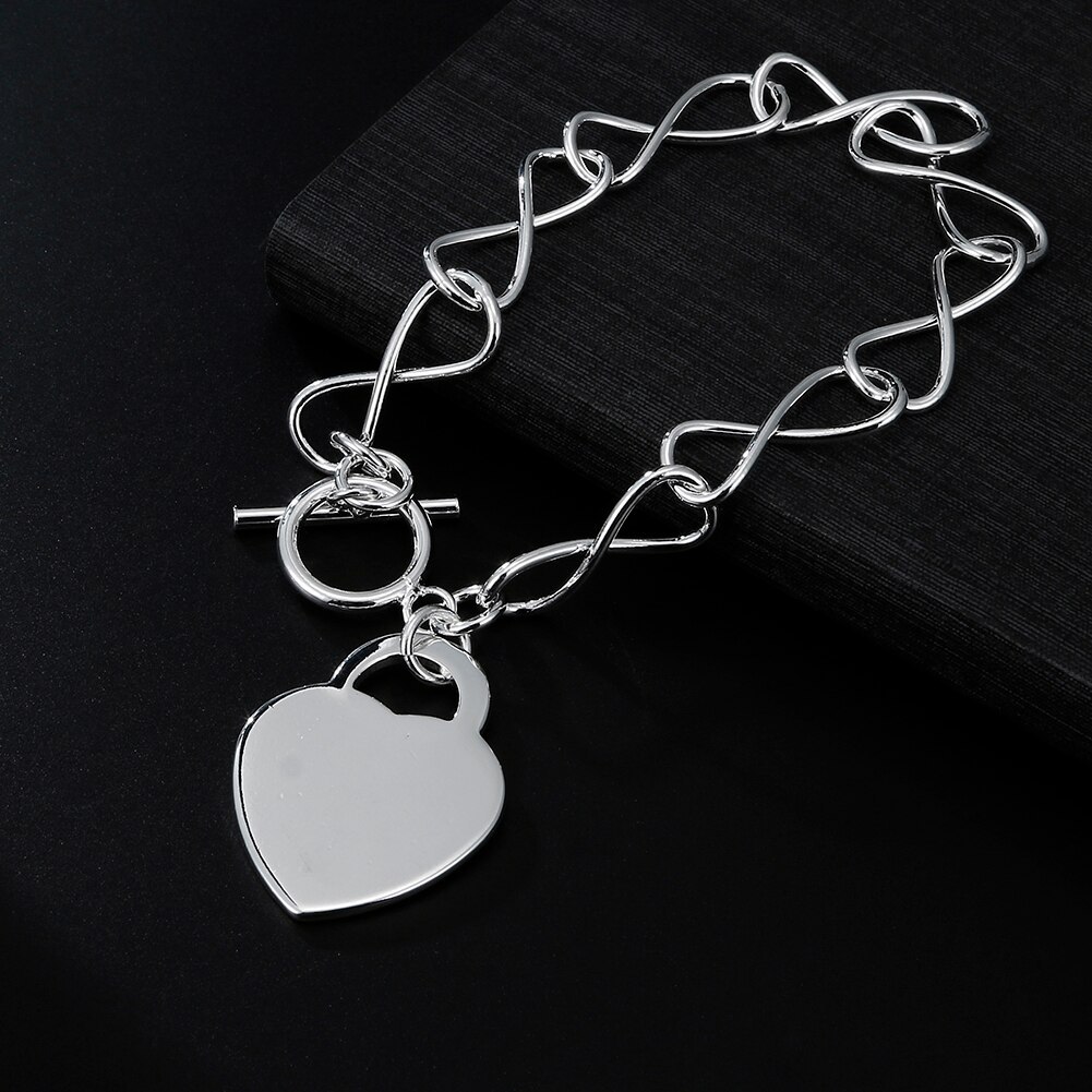 Hot Pretty 925 Stamp Silver color Romantic heart card Pendant Bracelets for women classic party Wedding designer Jewelry gifts