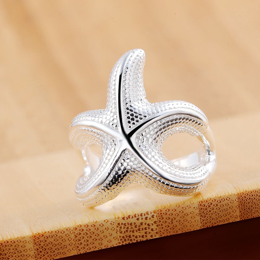 Special offer New 925 Stamp Silver color Rings For Women fine Big starfish Fashion Party Gifts lady luxury Charm wedding Jewelry