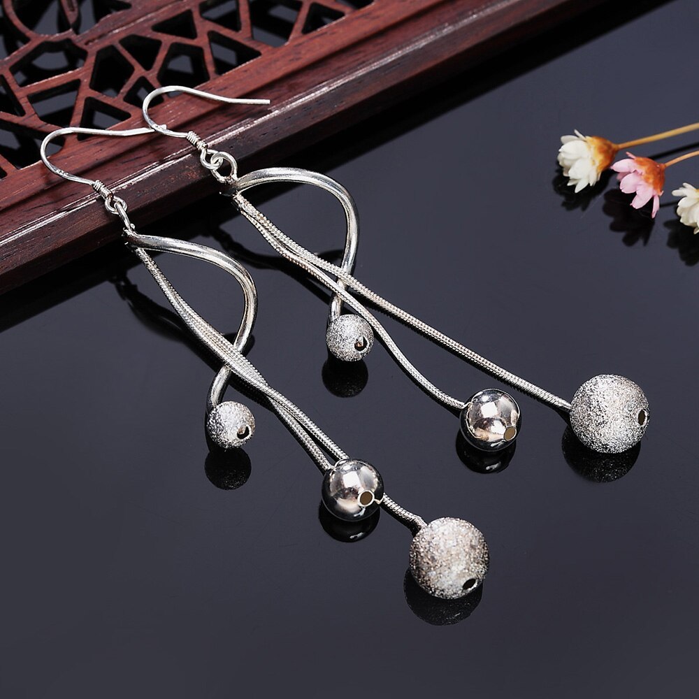 New Original designer 925 Stamp Silver color fine beads necklaces long earrings jewelry sets for women fashion party wedding