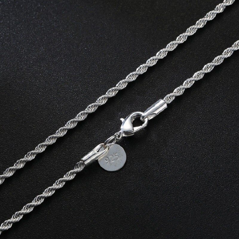Hot korean fashion 2MM 16-30INCHES 925 Stamp Silver color Rope chain Necklace for woman party wedding accessories jewelry gifts