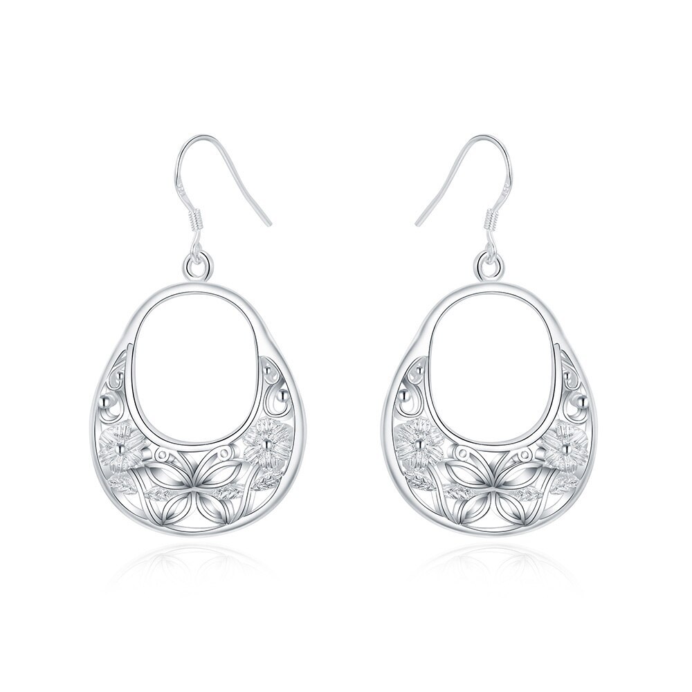 New Selling 925 Stamp Silver color Carved butterfly flower Earrings for Women Fashion party Jewelry Gifts Wedding fancy earrings