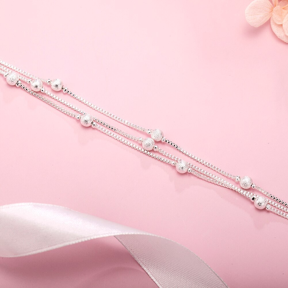 925 Stamp Silver color Geometry beads Chain Bracelet for Women Fashion Wedding Fine Jewelry Christmas Gift 8inches