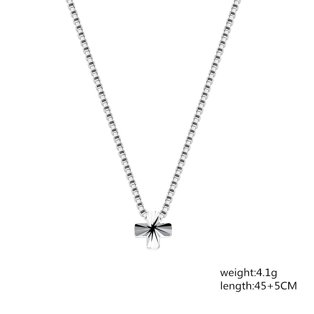 Charm 925 Stamp Silver color Necklace 18 inch Box chain Simple cross Pendant For Women men party Fashion Jewelry Christmas Gifts