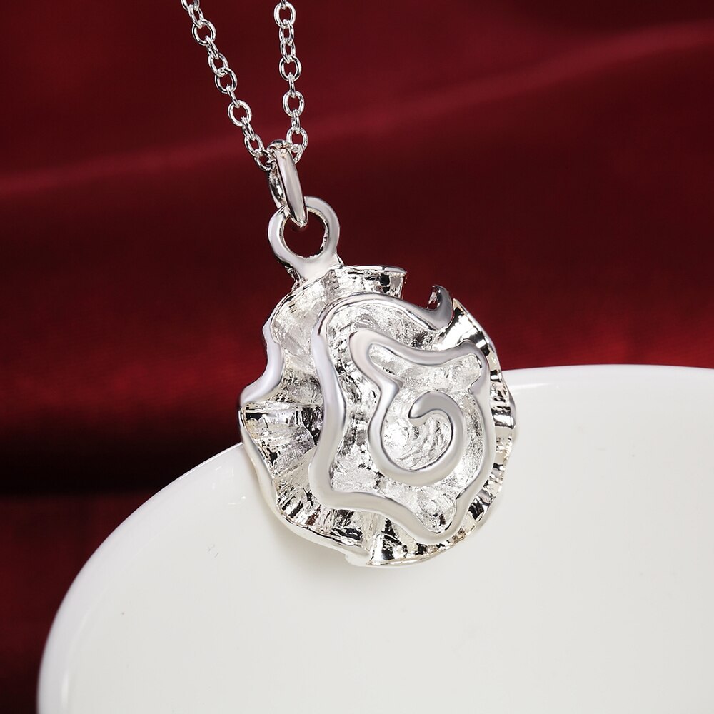 Fashion 925 Stamp Silver color set Rose flower Pendant necklaces rings Bracelets earrings stud Jewelry for women Fashion Party