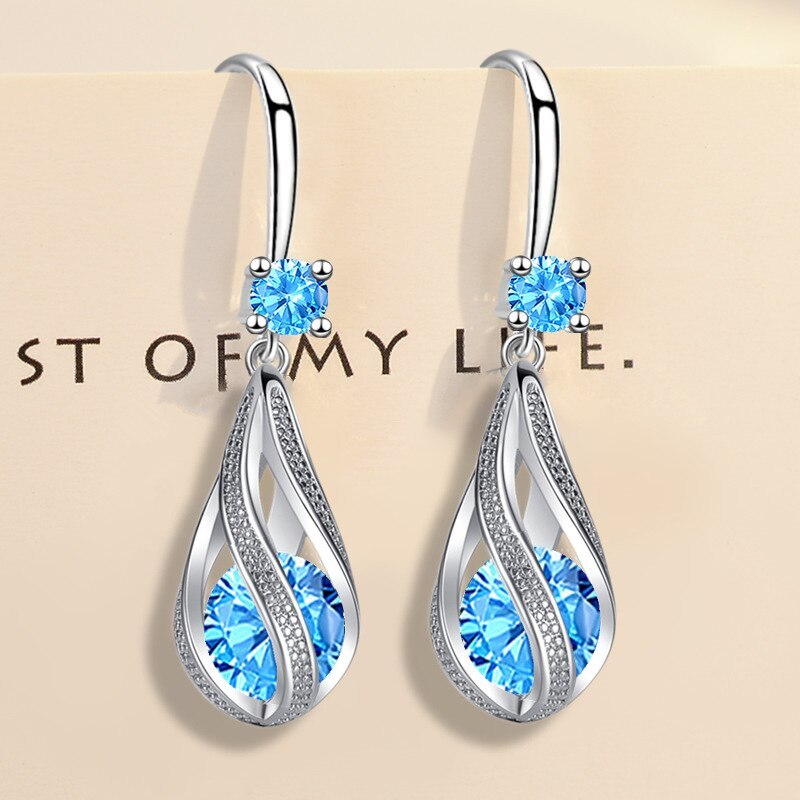925 Stamped silver luxury blue Crystal earrings for women fashion designer jewelry party wedding Accessories Christmas gifts