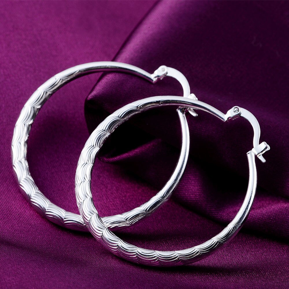 Fashion 925 Stamp Silver color Earrings for Women Jewelry 4CM Big circle hoop earrings Ear loop hanger lady party Christmas gift