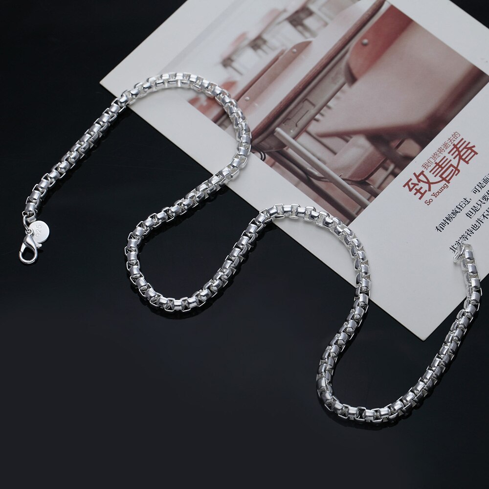 925 Stamp Silver color Bracelets Necklace 4MM round box chain for woman men charm classic Wedding Christmas Gift fashion Jewelry