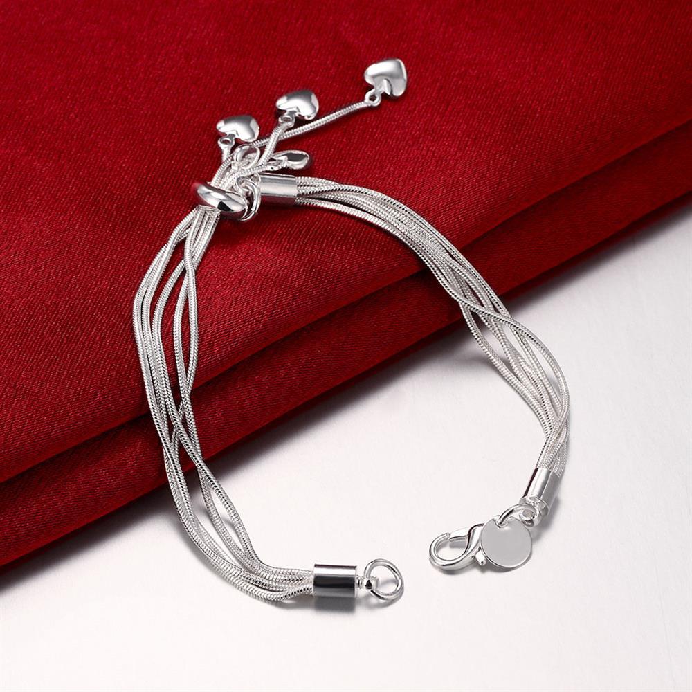 Lady charm 925 Stamp Silver color Bracelet for woman Tassel hanging heart snake chain Wedding party Gifts fashion Jewelry