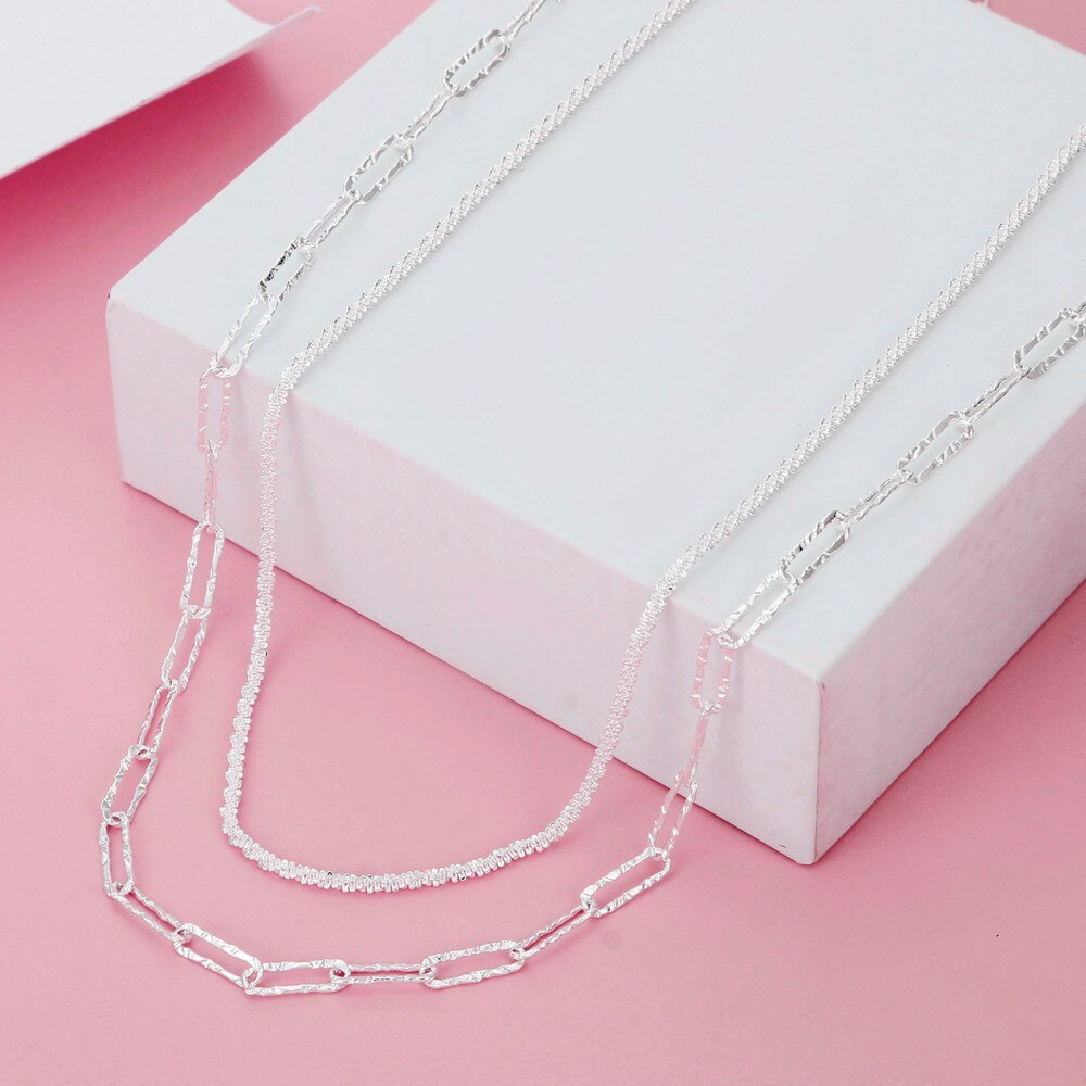 New 925 Stamped Silver Pretty Double geometric chain Necklaces For Women fashion party wedding engagement Jewelry holiday gifts