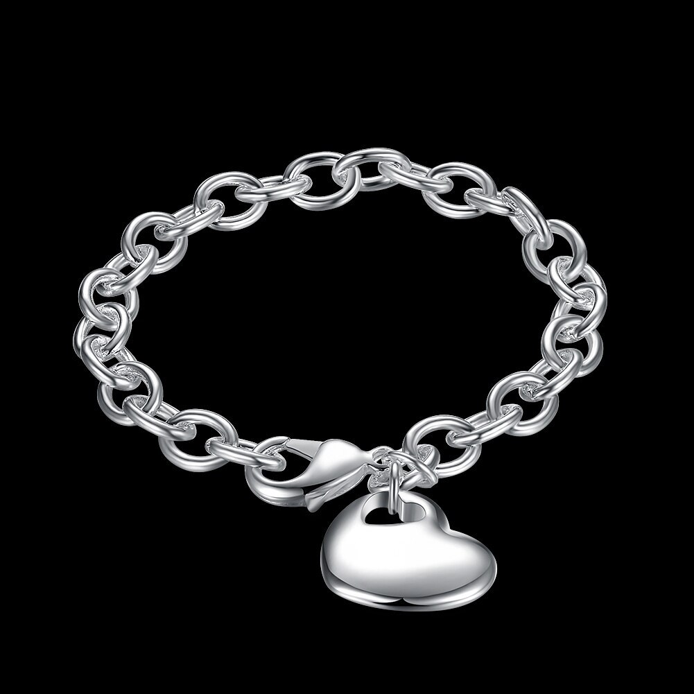 Factory direct fashion 925 Stamp Silver color Bracelet for woman Beautiful Heart Pendant chain fine jewelry Wedding party gift