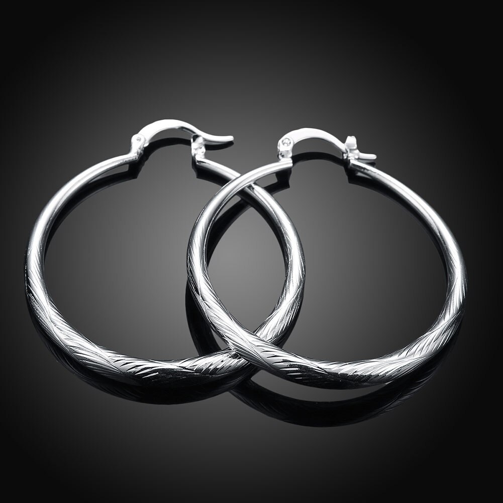Fashion 925 Stamp Silver color Earrings for Women Jewelry 4CM Big circle hoop earrings Ear loop hanger lady party Christmas gift