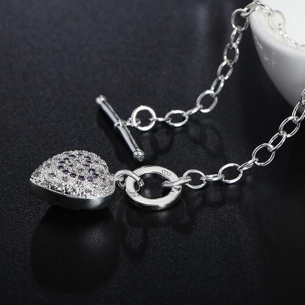 Factory direct fashion 925 Stamp Silver color Bracelet for woman fine crystal heart pendant Luxury jewelry Wedding party gift
