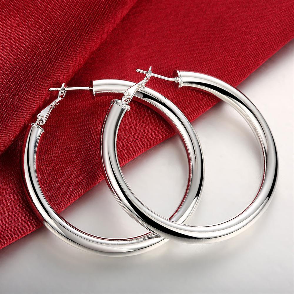 Korean fashion 925 Stamp Silver color classic 5CM Big circle hoop earrings for Women noble temperament Jewelry party wedding