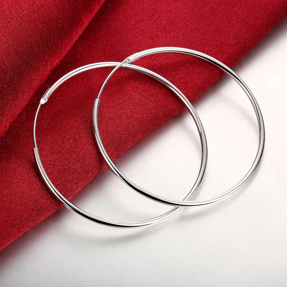 New hot High Quality 925 Stamp Silver color Earrings Fashion Big Circle round earrings for women wedding birthday gift Jewelry
