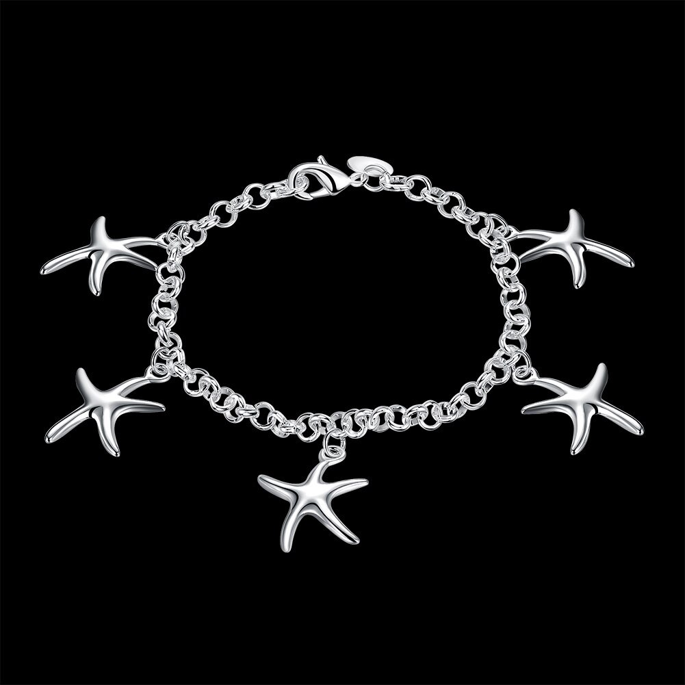 Special offer fashion 925 Stamp Silver color Bracelet for woman five starfish Pendant chain jewelry Wedding party Christmas gift
