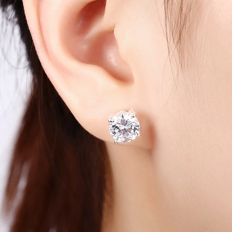 Beautiful 925 Stamp Silver color Shining crystals stud earrings for women fashion Charms party wedding jewelry Christmas gifts