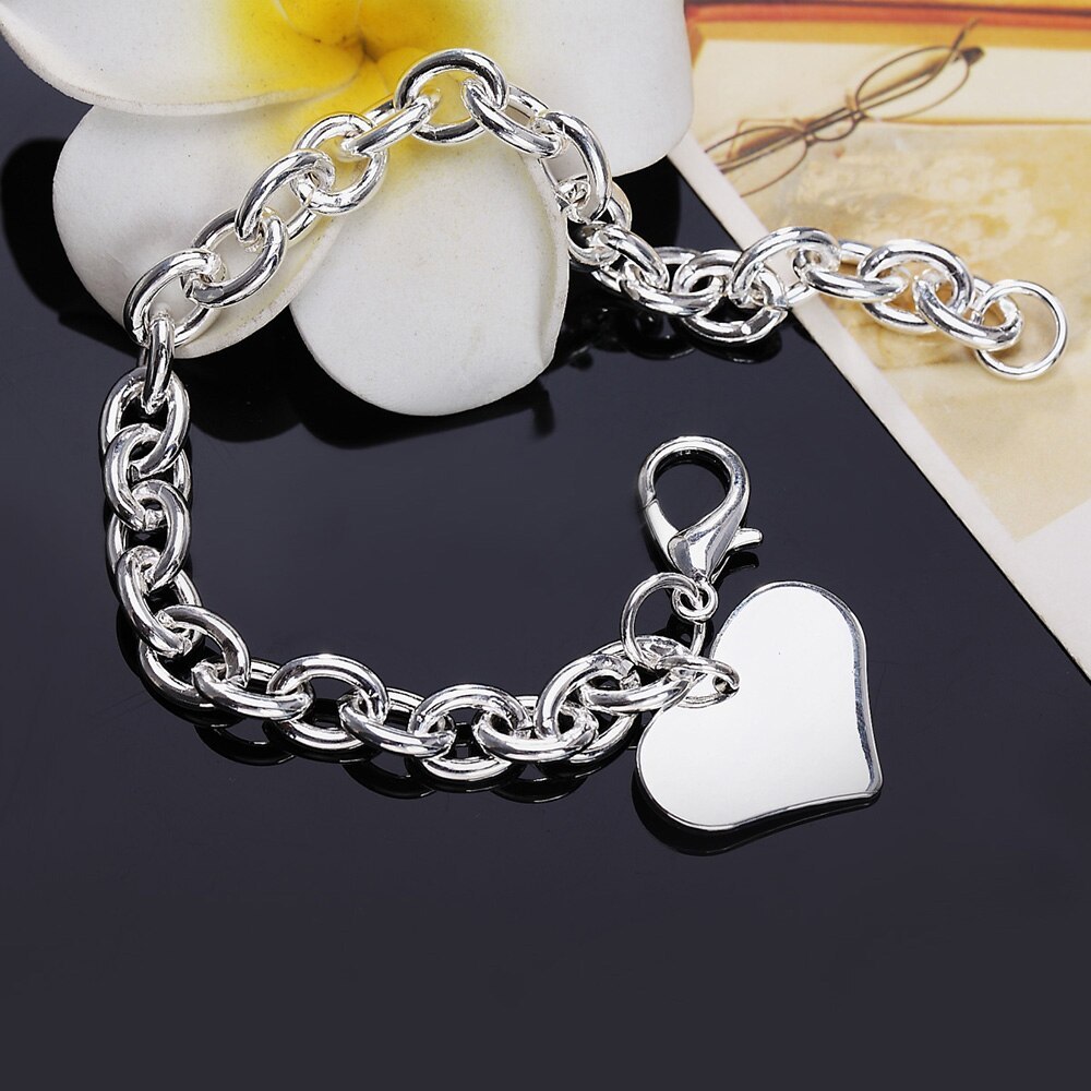Factory direct fashion 925 Stamp Silver color Bracelet for woman hot fine love heart pendant chain jewelry Wedding party gift