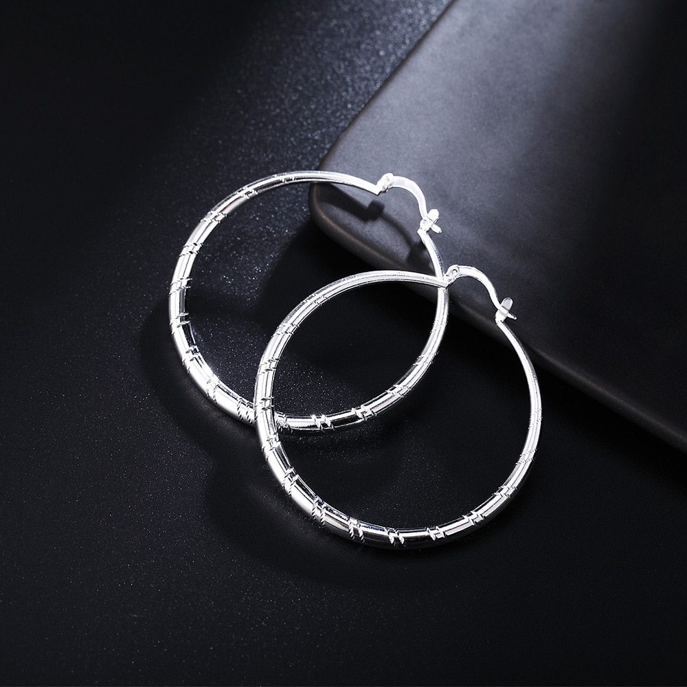 925 Stamp Silver color 3/4/5/6cm big circle hoop earrings for women high quality Fashion Jewelry Christmas Gifts Wedding earring