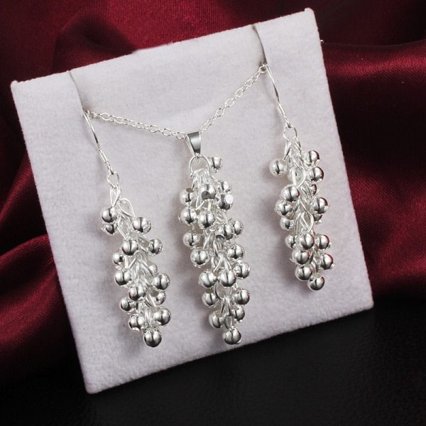 Hot fashion 925 Stamp Silver color fine Grape beads pendant Jewelry set earrings necklaces for women wedding party gifts
