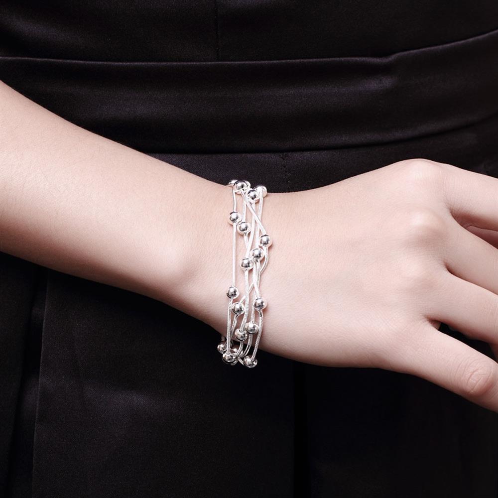 Factory outlets fashion 925 Stamp Silver color Bracelet for woman five line beads chain fine Luxury jewelry Wedding party gifts