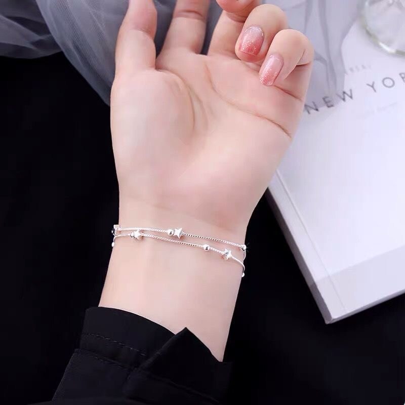 New 925 Stamp Silver color fine stars Bracelets for women fashion Original designer party Wedding accessories Jewelry gifts