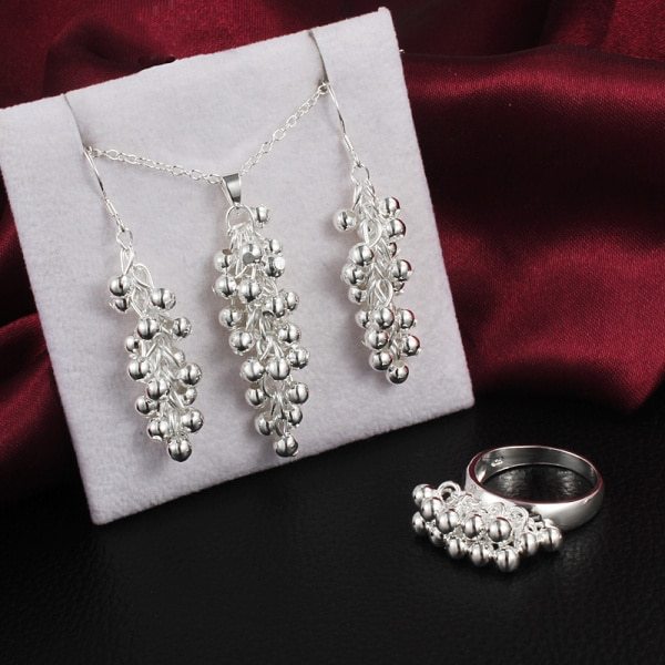 925 Stamp Silver color Grape beads pendant earrings rings necklaces for women Jewelry set fine Fashion classic wedding gifts