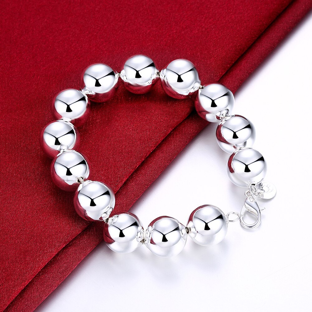New 925 Stamp Silver color Bracelet for woman man Classic 14MM Big beads chain Wedding party Christmas Gifts fashion Jewelry