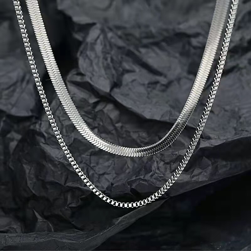 Fine 925 Stamp Silver color Flat snake chain necklace set jewelry for Men Women Charms wedding fashion Valentine's Day gift