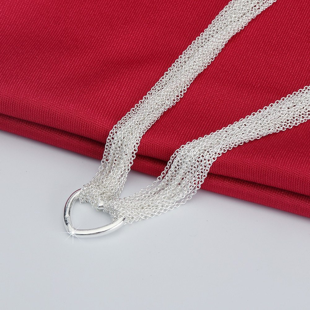 925 Stamp Silver color charm Tassel Chain Heart bracelets neckalce jewelry set for women Fashion Party wedding  gift