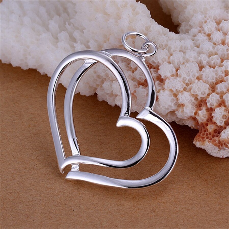 Charm hot 925 Stamp Silver color Double Heart Pendant necklace for women Fashion Jewelry Chain Wedding party Christmas Gift