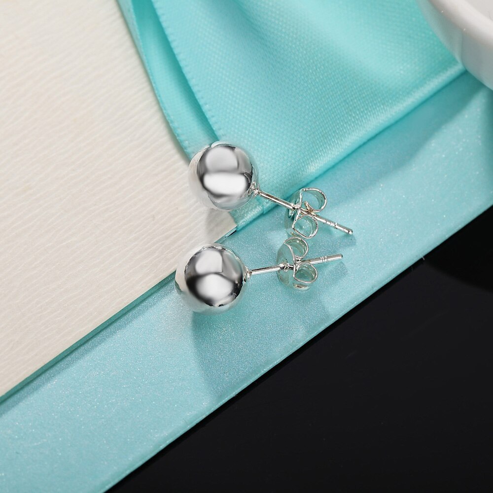 New 925 Stamp Silver color Earrings for man Women 8-10MM Simple beads Ear studs Valentine's Day Gifts Street all-match Jewelry