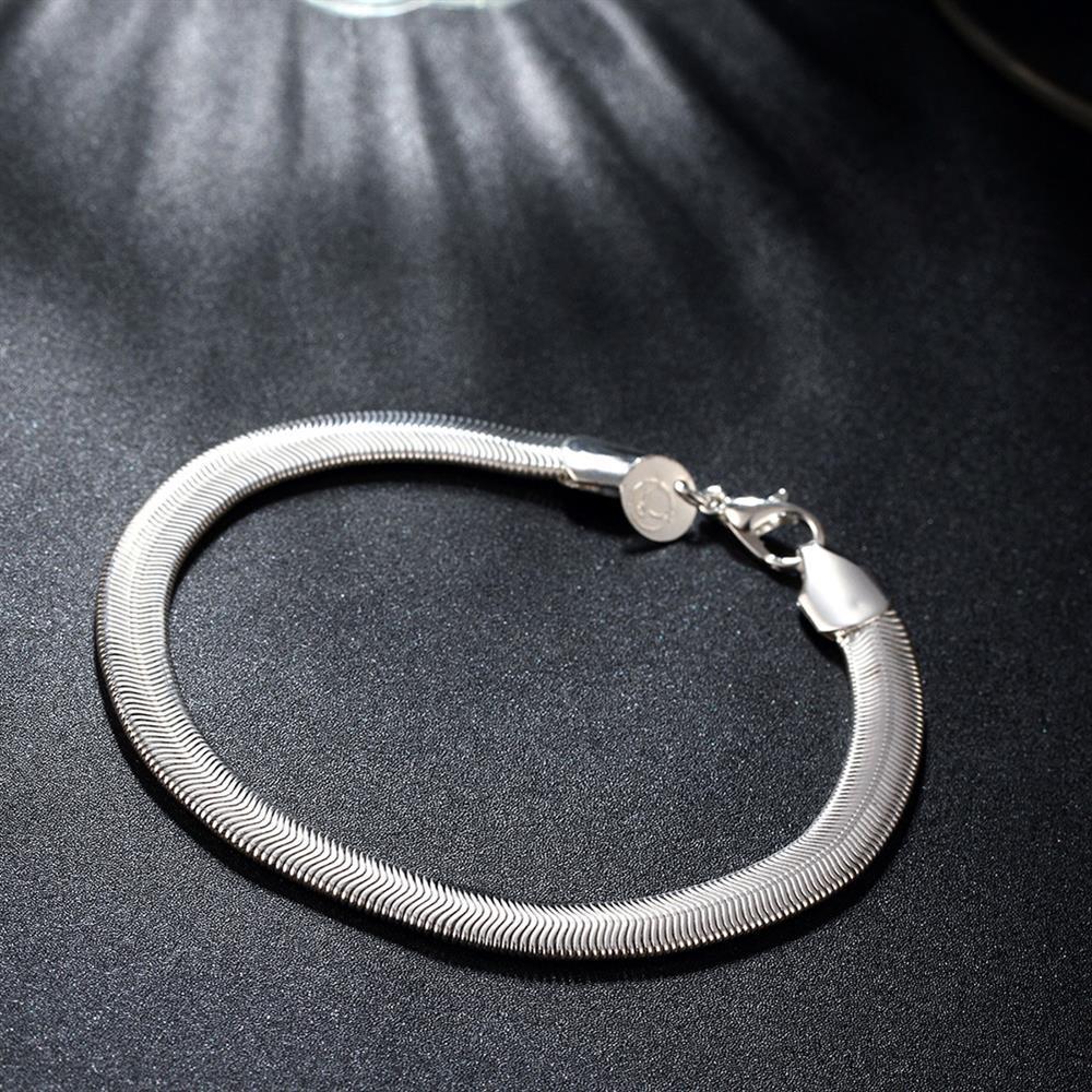 Hot sale fashion 925 Stamp Silver color Bracelet for woman classic 6MM Flat snake bone chain Wedding party Gifts Street jewelry