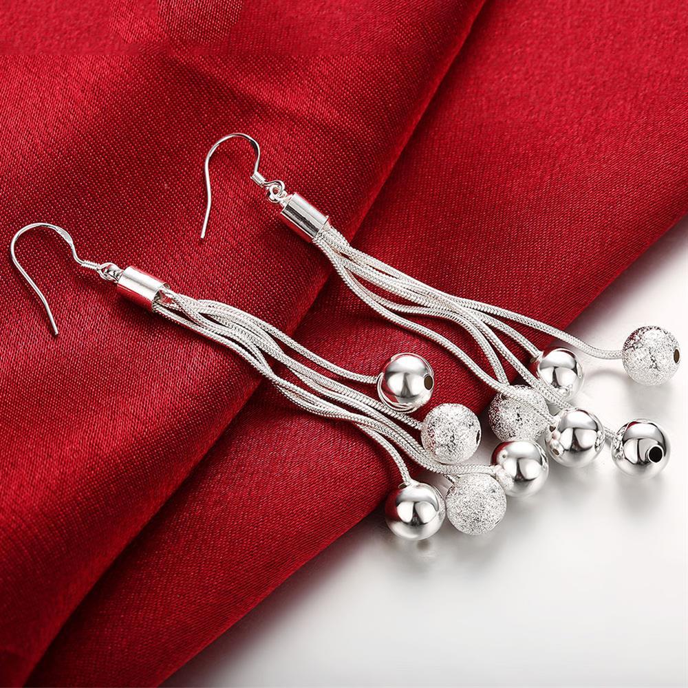 18 inches Fine 925 Stamp Silver color Fringed beads necklace earrings Jewelry sets for women Fashion Party wedding Gifts