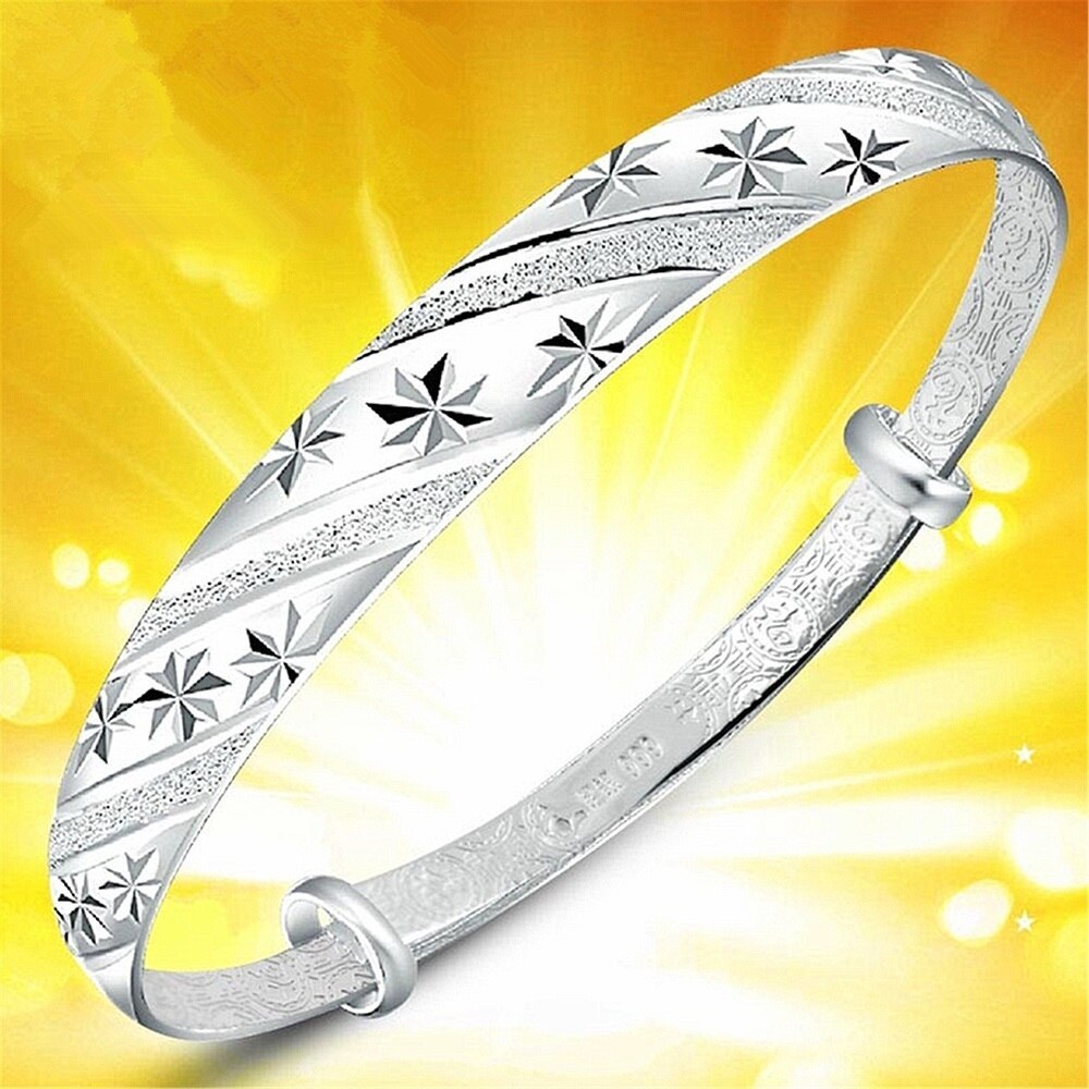 Hot Original 925 Stamp Silver color Snowflake star Bangles for women bracelets fashion party wedding accessories jewelry gifts