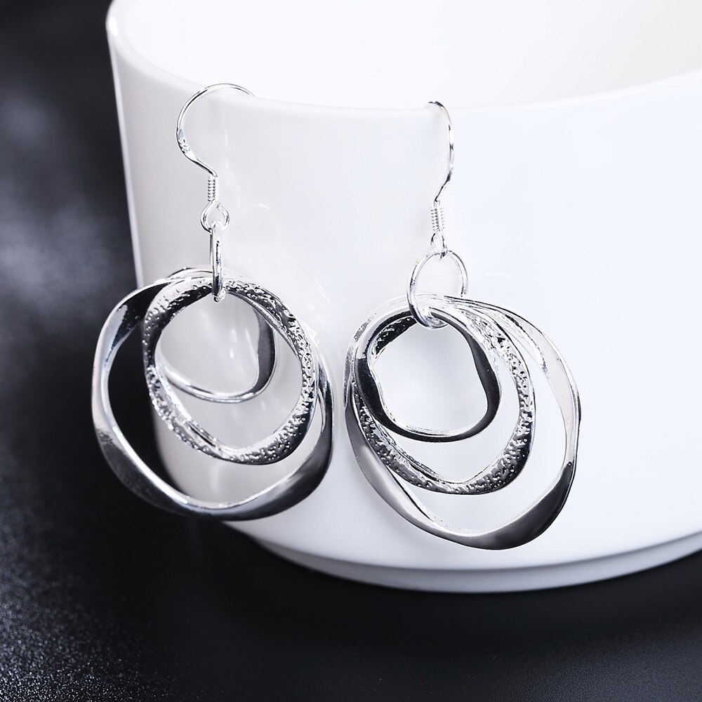 Factory direct 925 Stamp Silver color Earrings for Women party Jewelry personality Three circle Earrings fashion Holiday gift
